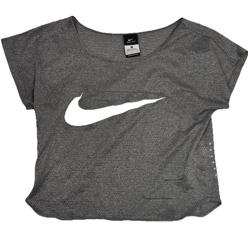 Nike Dri-FIT Training Mesh Top Women S Gray Crop SS Swoosh Zip PKT 777525-010